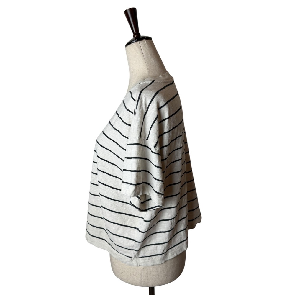 Marine Layer Sadie Slub Crop Tee Women Small Ivory Black Striped Preppy Coastal - Picture 6 of 10